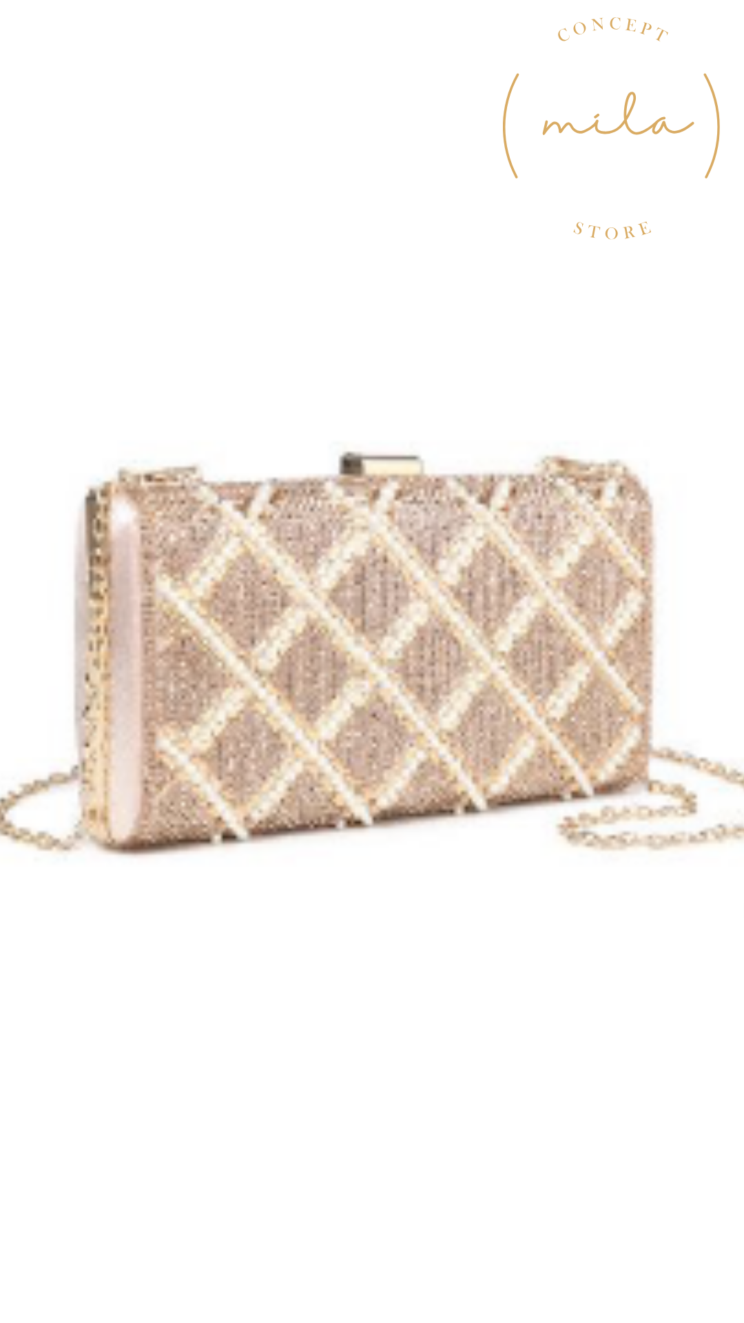 Bolso rectangular rose gold.